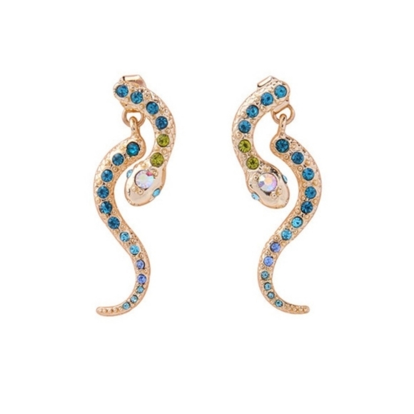 NWT Golden Crystal Statement Snake Earrings - Picture 4 of 5